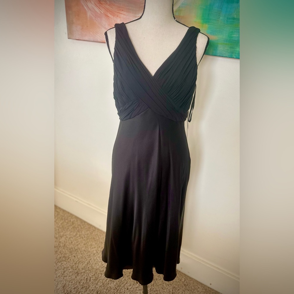 Anne Klein NWT Vintage All Silk Black Cocktail LBD Goddess Midi Dress Lined 8